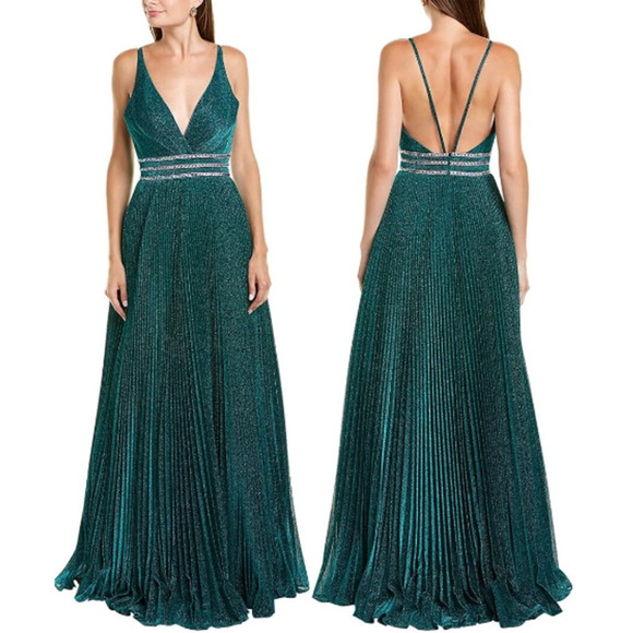 NEW MAC DUGGAL GREEN PLEATED GOWN Size 8 - Picture 2 of 12